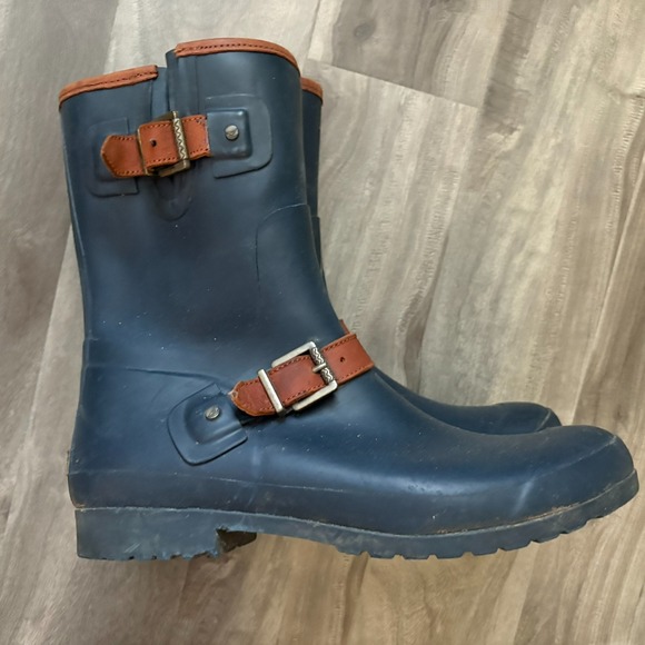 Sperry Top-Sider Saltwater Rain Boots Navy Blue Brown Buckle Women's Size 11 Mid - Picture 6 of 14